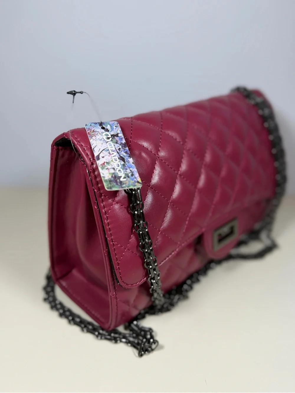 Unk Quilted Crossbody Bag in Burgundy with Gunmetal Chain